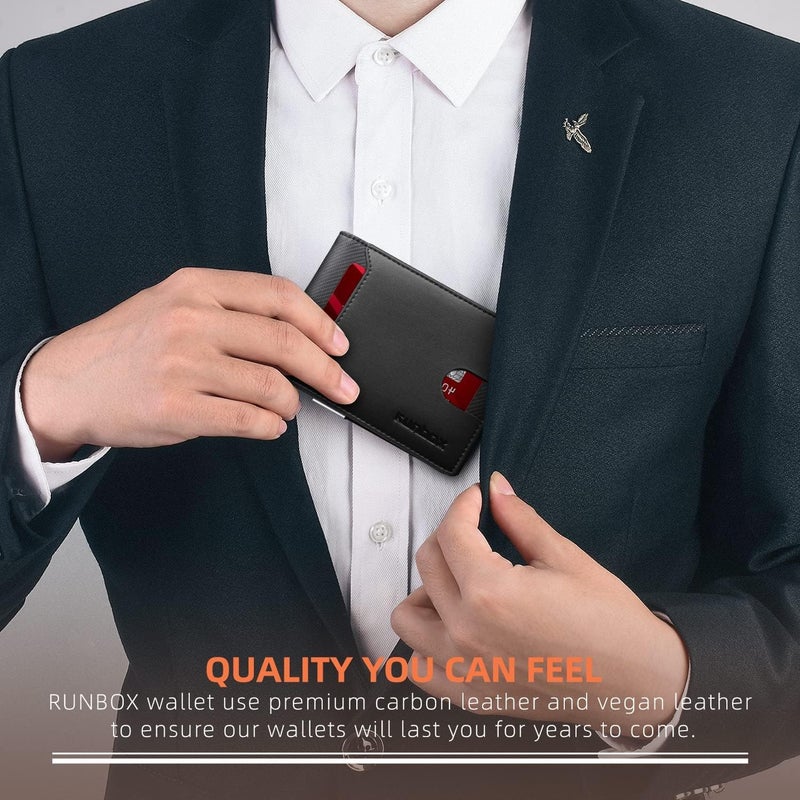 RUNBOX Money Clip Wallets for Men,Slim Leather Mens Bifold Wallet,RFID Blocking Front Pocket Wallet,Thin Credit Card Holder with Gift Box - Image 5